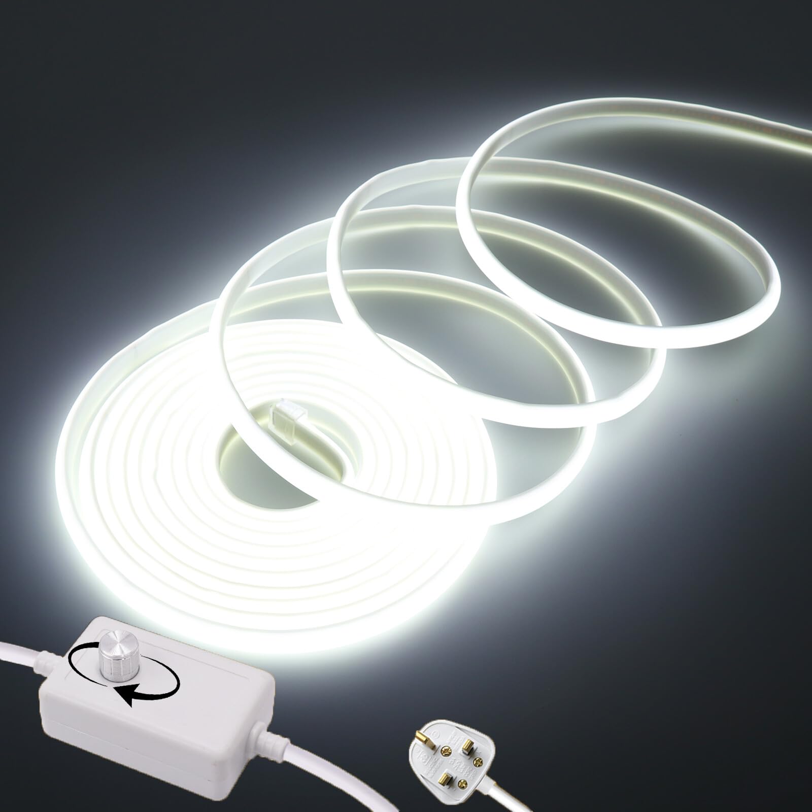 Wisada Dimmable Flexible COB LED Strip CRI90+[7M,White 6000K],288 LEDs/m Cuttable FCOB LED Neon Strip Rope Light,AC220-240V,DIY Design,IP65 Waterproof Home & Shop Decoration Fairy Lights