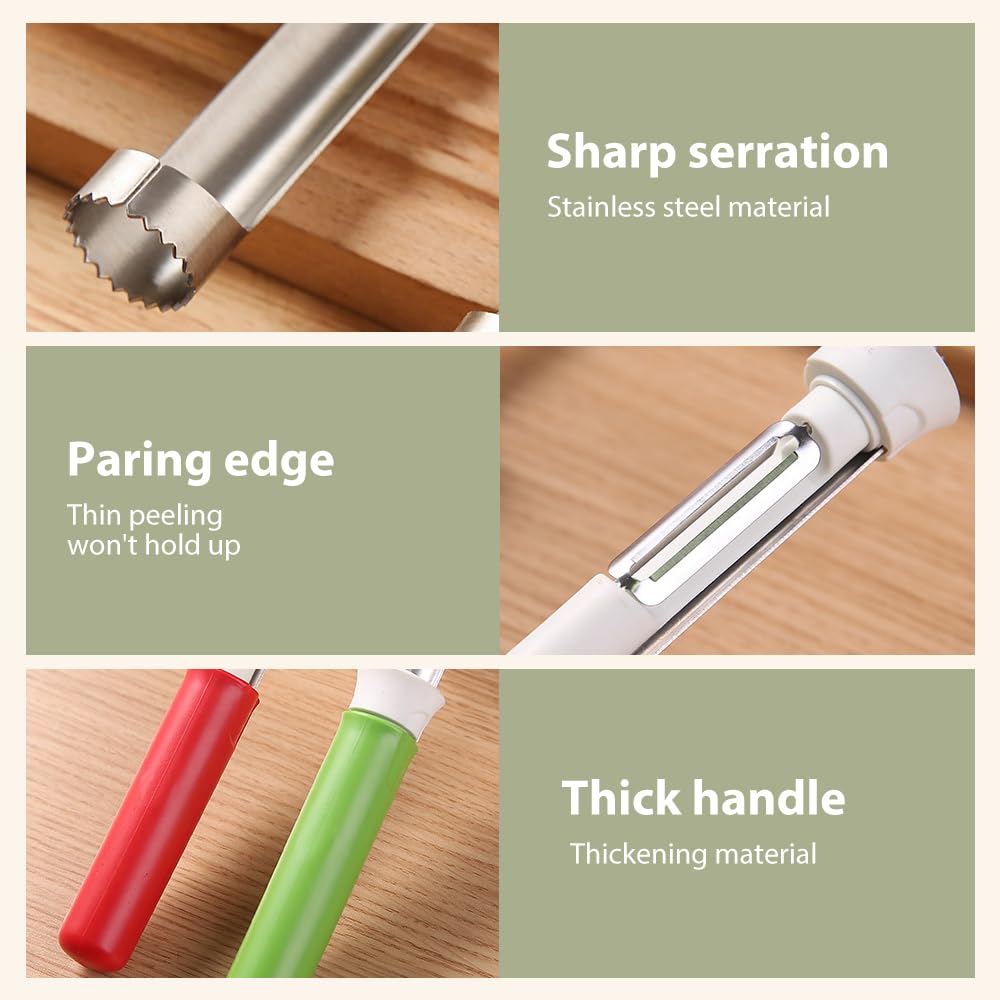 Apple 2-in-1 Corer Remover, Stainless Steel Fruit Corer Tool for Vegetables, Tomatoes, Pears (Red)