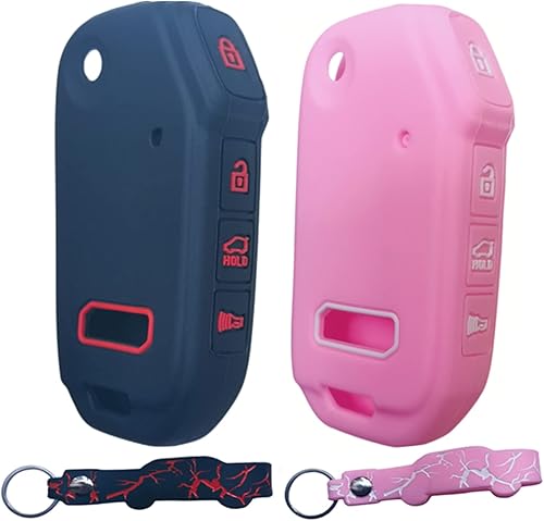 RUNZUIE 2Pcs 4 Buttons Silicone Folding Flip Key Fob Cover Compatible with 2022 2023 Kia K5 Forte Seltos Soul Sportage Sorento Cerato Telluride New