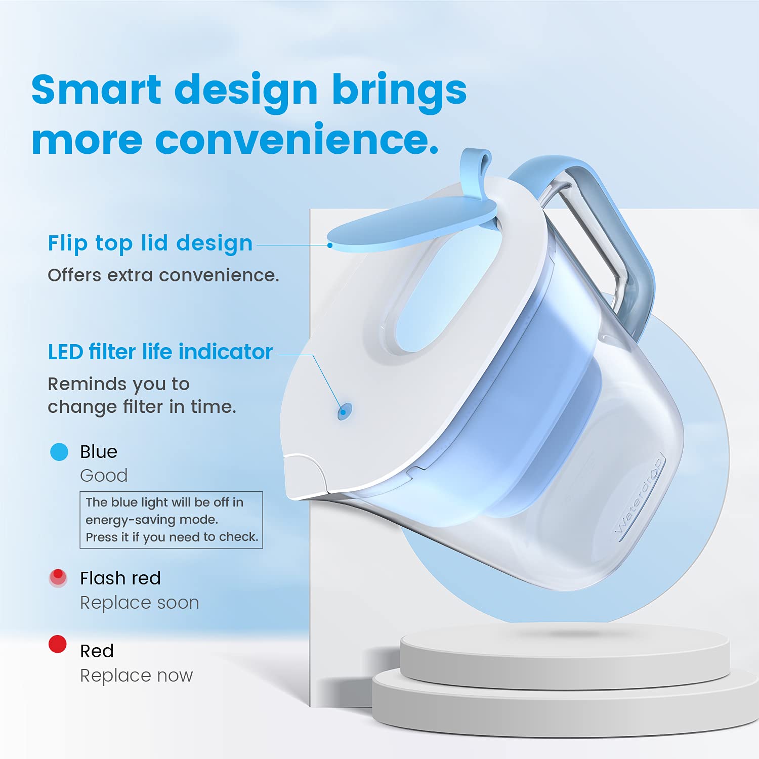 Waterdrop 200-Gallon Long-Life 10-Cup Water Filter Pitcher with 1 Filter, NSF Certified, 5X Times Lifetime, Reduces Lead, Fluoride, Chlorine and More, BPA Free, Blue: Home & Kitchen