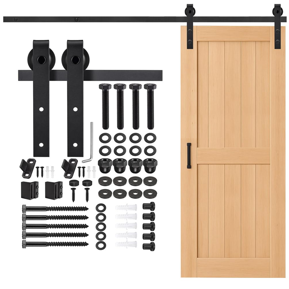 5FT Black Barn Door Hardware Kit, ZEXVIDA Heavy Duty Steel Slide Sliding Track Rail Hanger Roller 152cm Roller Door Hardware Easy to Install