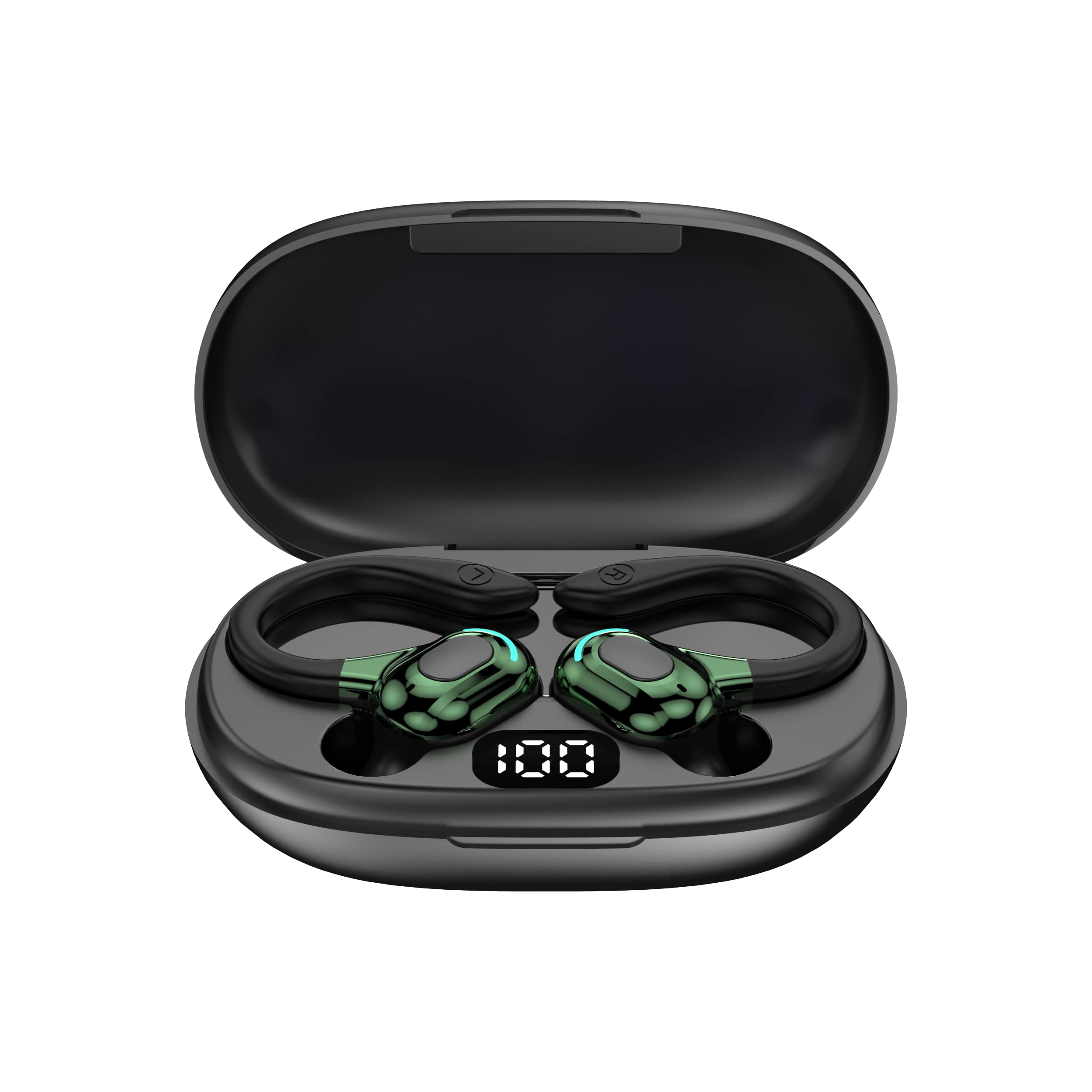 Bezprzewodowy zestaw słuchawkowy Bluetooth 5.2, uniwersalny, z nausznikiem 360°, wbudowany mikrofon, 60 godzin odtwarzania, bateria 70 mAh, ładowarka typu C 300 mAh, stereo, niezależna opcja słuchania