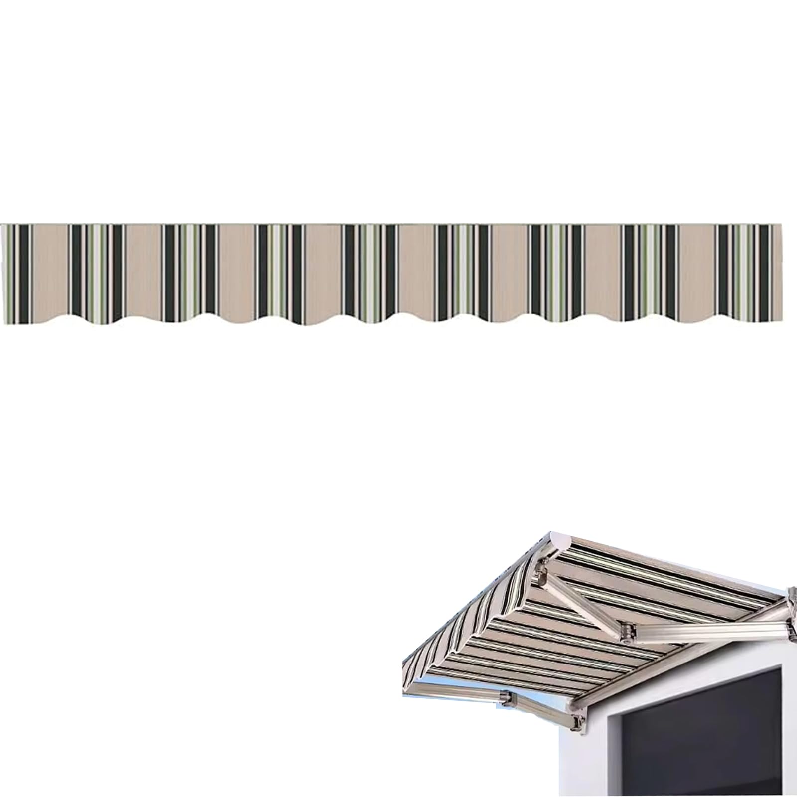 Awning Valance Replacement, 3m/3.5m/4m/4.5m/5m Heavy Duty Waterproof UV Resistant Fabric Strips, Wavy Valance for Patio Balcony Awning Replacement