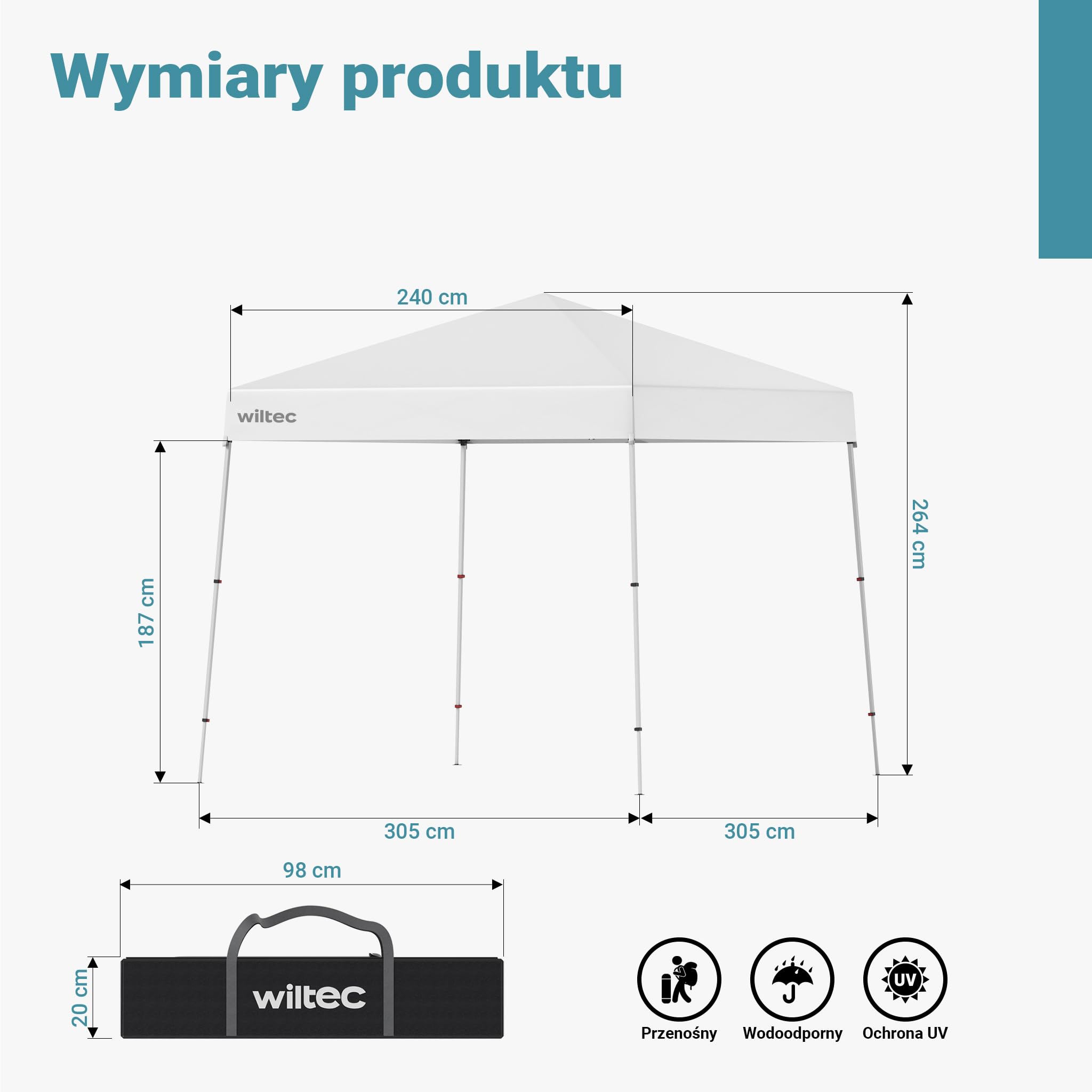 Wiltec Pawilon namiot imprezowy z zamknięciem centralnym do ogrodu wodoodporny biały 2,5 x 2,5 x 2,7 m