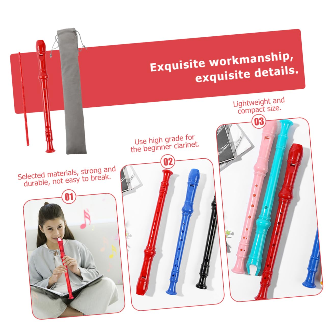 SUPVOX Children's 8-hole Clarinet Beginner Wind Instrument Boys and Girls Recorder Velvet Bag Professional Abs Material