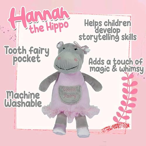Miniatura 2 de Maison Chic | Hannah the Hippo Tooth Fairy Pillow Muñeco de peluche con bolsillo | Primer juguete de dientes sueltos | Celebra el primer hito