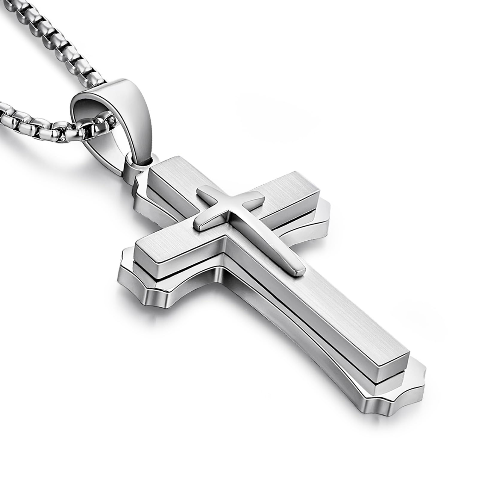 Collana Croce Uomo Argento/oro/nero Ciondolo Croce da Uomo Acciaio Inossidabile 316L Gioielli Cristiani