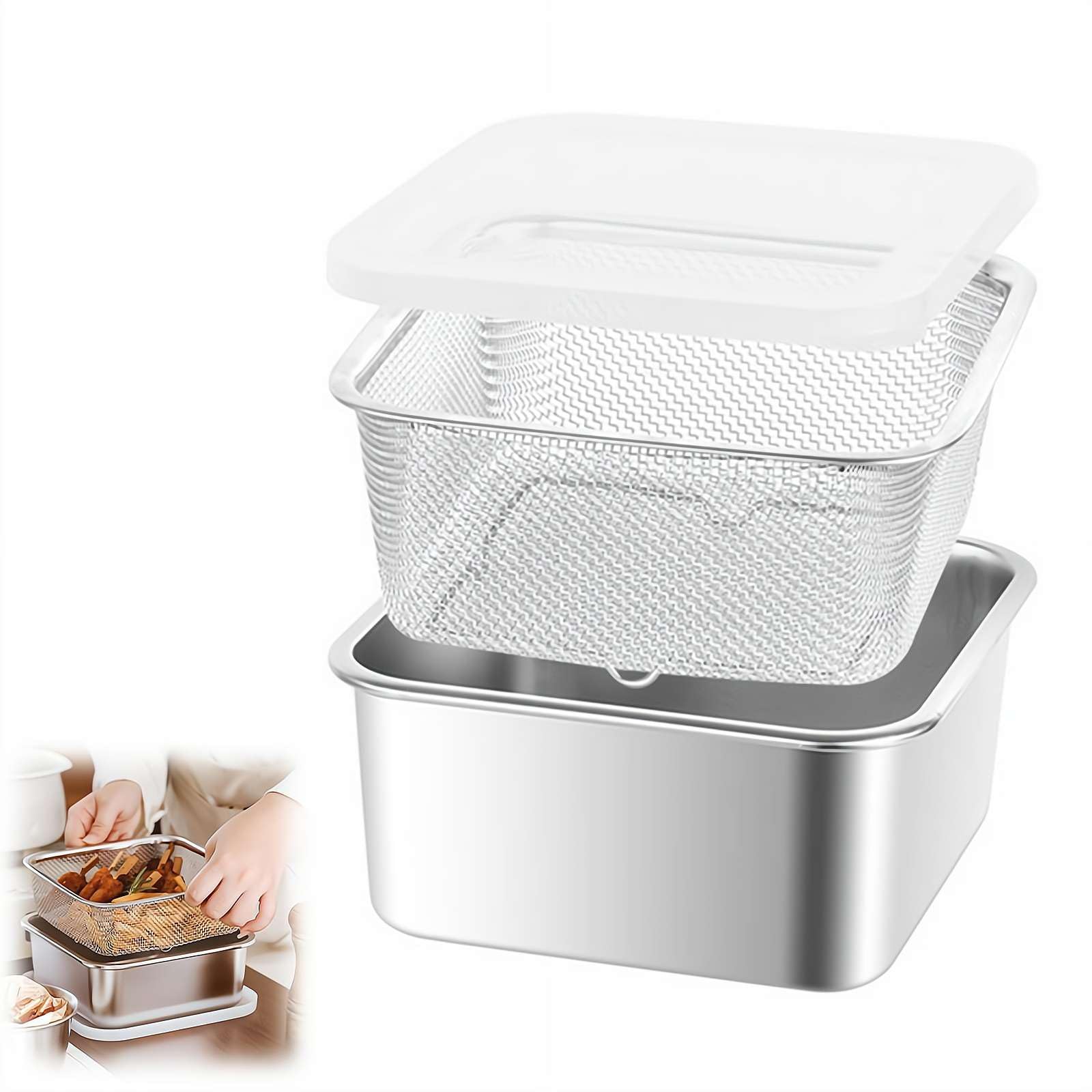Set scolapasta in acciaio inox, 2 in 1, con coperchio, per scolare verdure, lavare riso, olio e acqua, contenitore per la preparazione degli alimenti