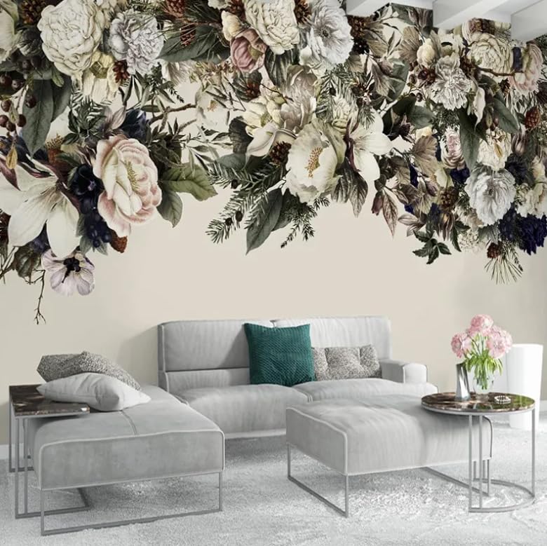 Papier peint fleurs rétro 3D : masquez les murs vides du salon avec style