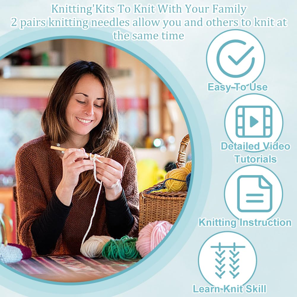 WEBEEDY Set De 3 Débutants Chapeau Écharpe Gants Tricot Kit Complet De Tricot DIY Avec Des Fils De Qualité Et Une Description Détaillée Des Fournitures De Tricot Et De Crochet Pour Adultes