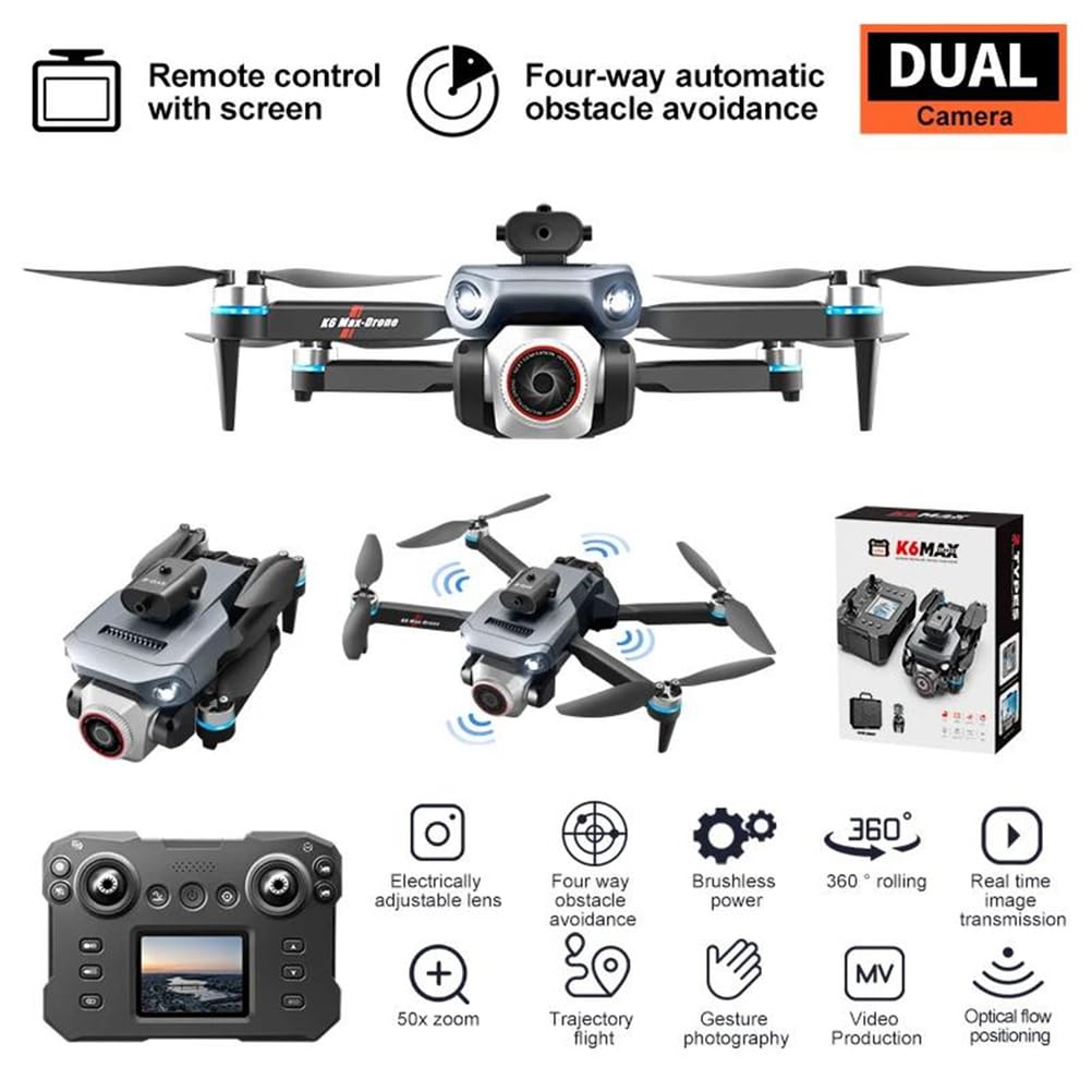 Single battery,nowy dron k6 max z dużą kamerą hd i sterowanie ekranem, optycznym pozycjonowaniem przepływu, quadrocopterem, bezszczotkowym silnikiem, zabawka dla dzieci