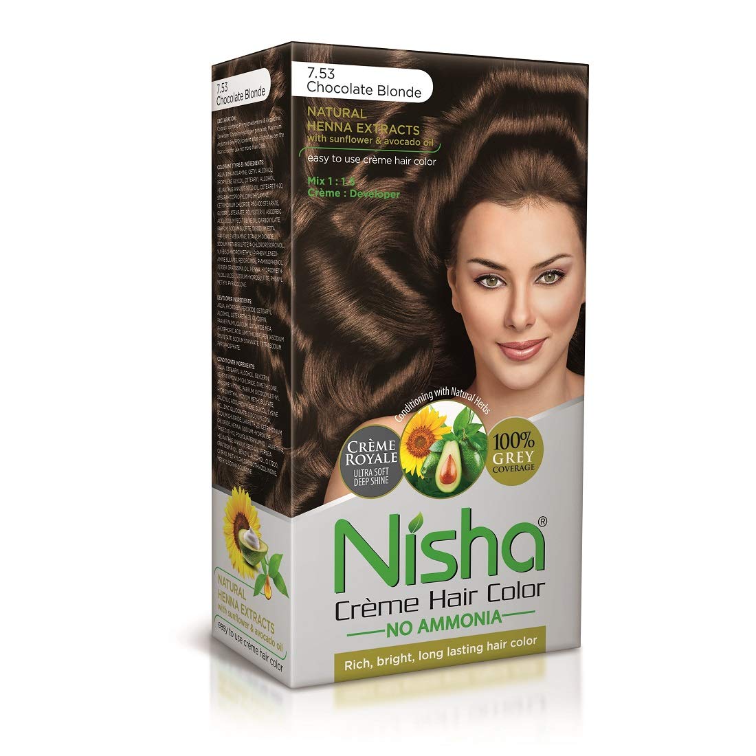 Nisha Creme Hair Color, Permanent Hair Colour Chocolate Blonde, Silky & Shiny 100% Grey Coverage & Ammonia Free Color With Natural Henna Extract, 60G+60Ml