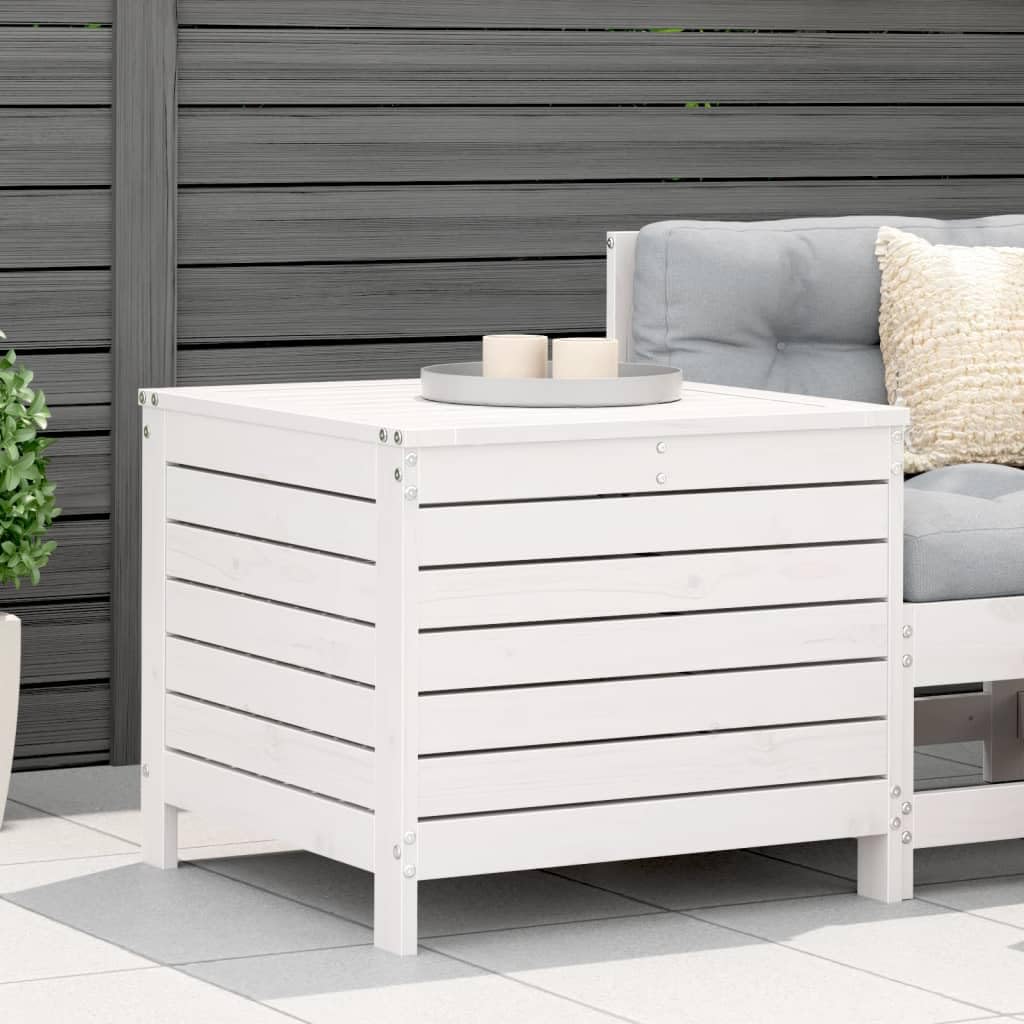 SXZenSpace White Garden Footstool 62x63.5x53.5 cm Solid Pine Outdoor Ottoman Modular Patio Seat with Storage for Terrace Balcony