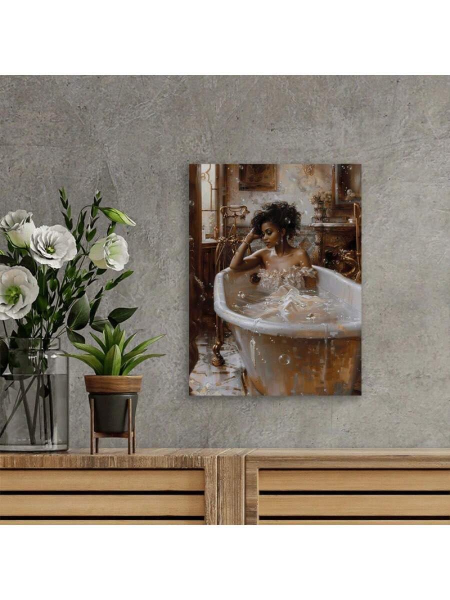 lianyibo 1 x obraz na płótnie przedstawiający afrykańską kobietę w wannie, Afro druk artystyczny do salonu i łazienki (50 x 75 cm/wewnętrzna rama)