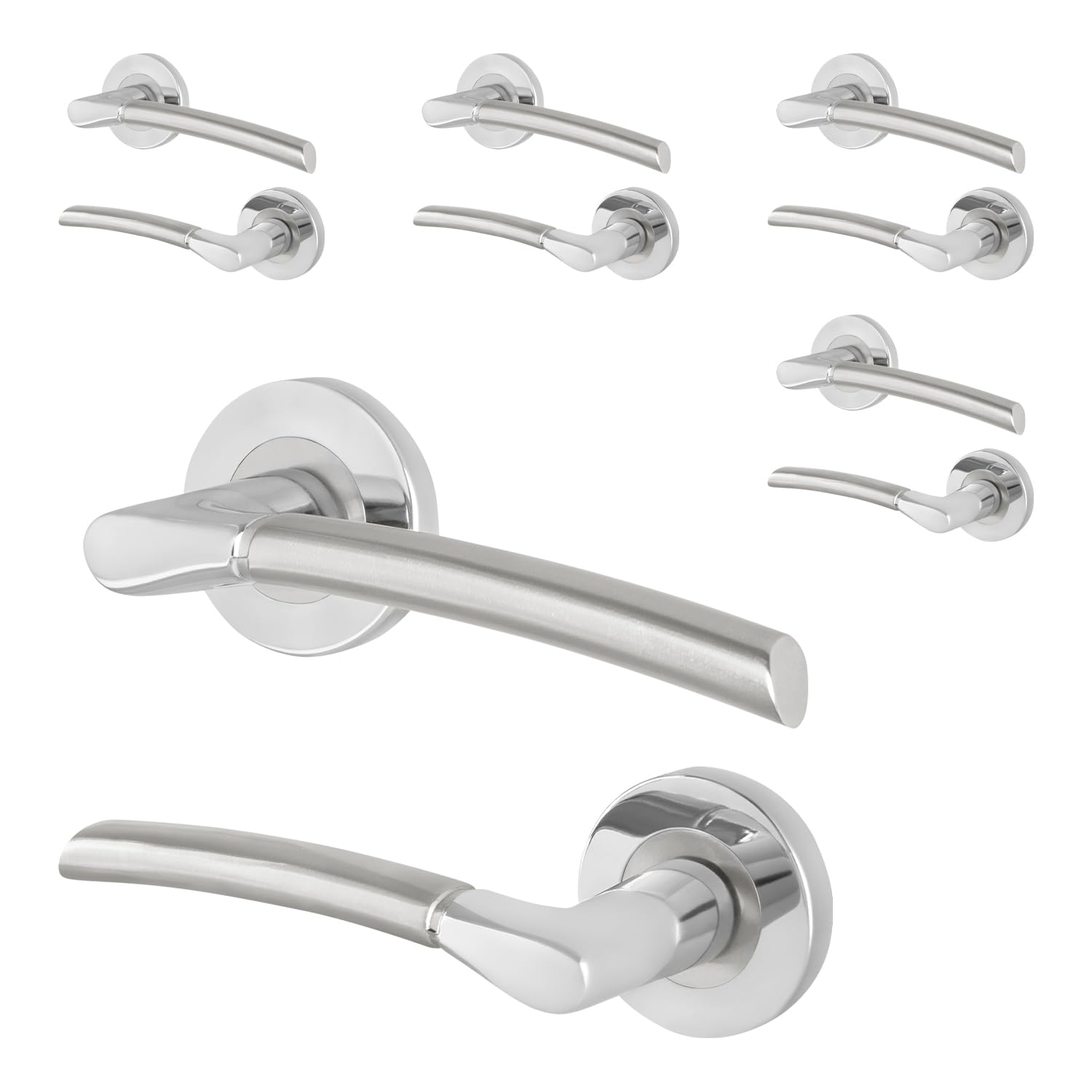 EAI Chrome Door Handle, 5 Pairs of Internal Lever on Round Rose Polished Chrome and Satin Nickel Handles - Bova