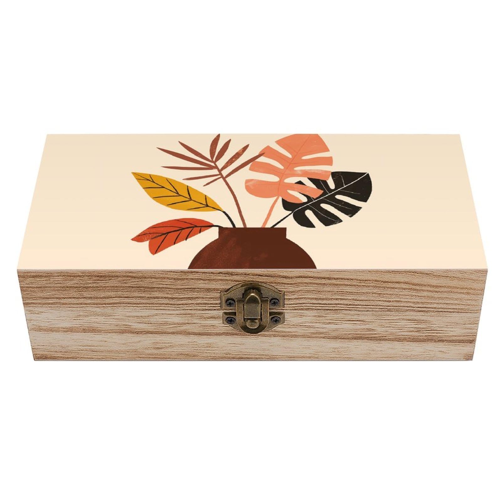 HLBSDM Vintage Wooden Storage Box Leaves in Vase Keepsake Box for Jewelry Photos Letters Elegant Desktop Organizer for Home Office Decor