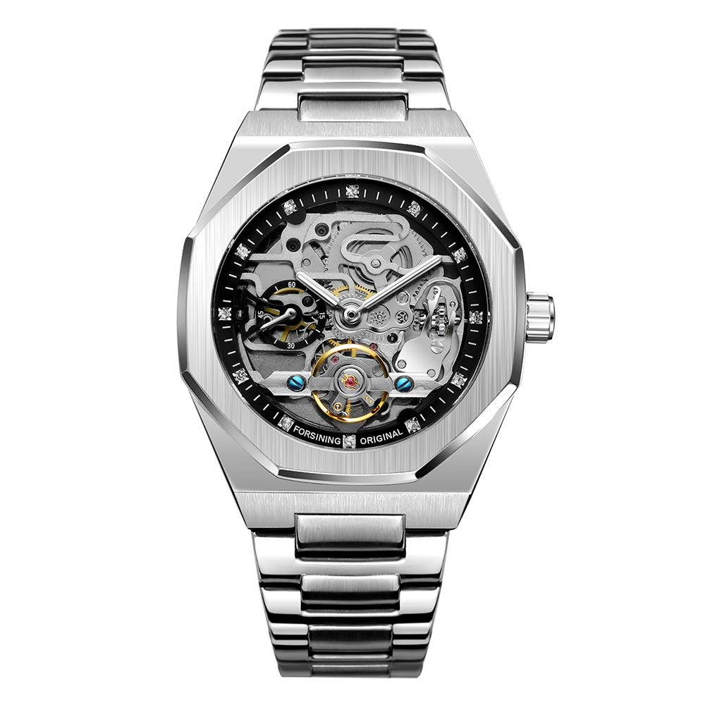 BOLYTE Tourbillon Design Men's Automatic Stainless Steel Analogue Watch Silver Black
