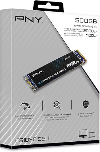 PNY CS1030 500GB M.2 NVMe PCIe Gen3 x4, 2000MB/s Read Speed, 1100MB/s Write Speed Internal Solid State Drive (SSD) - 6