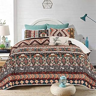 WONGS BEDDING Colourfull Bohemian Bedspread Set,Boho Mandala Pattern Bedspread,Soft Microfiber Lightweight Coverlet with 2 Pillow Shams for All-Season,220x240 cm