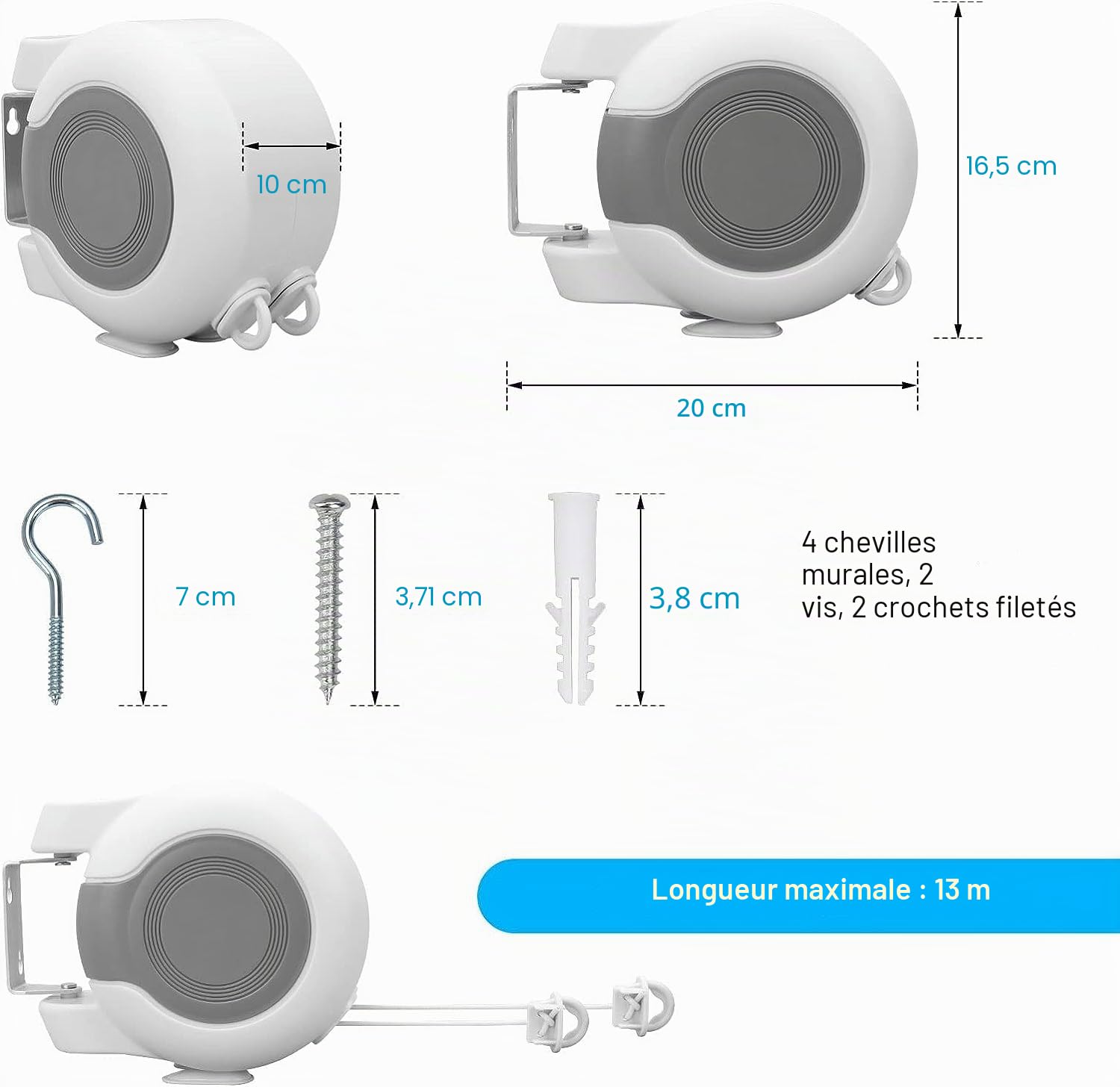 Corde à Linge Mural Extérieur, Double Fil à Linge Rétractable de 26 Mètres(2 x pour Intérieur et Extérieur, Jardin, Terrasse, Buanderie, CampingInsta, Installation