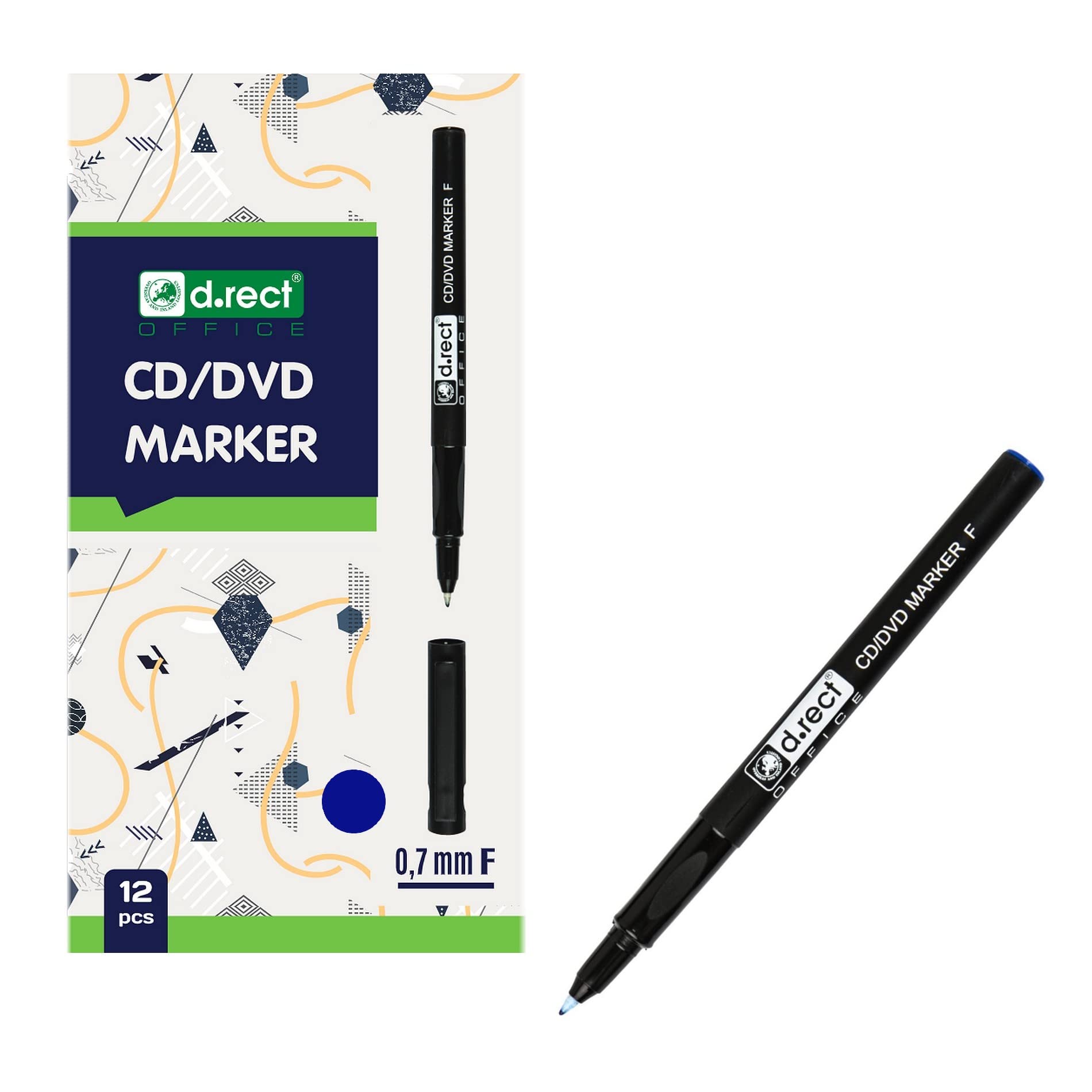 D.RECT CD/DVD Marker Stifte Set 12 Stück 0.7 mm Blau