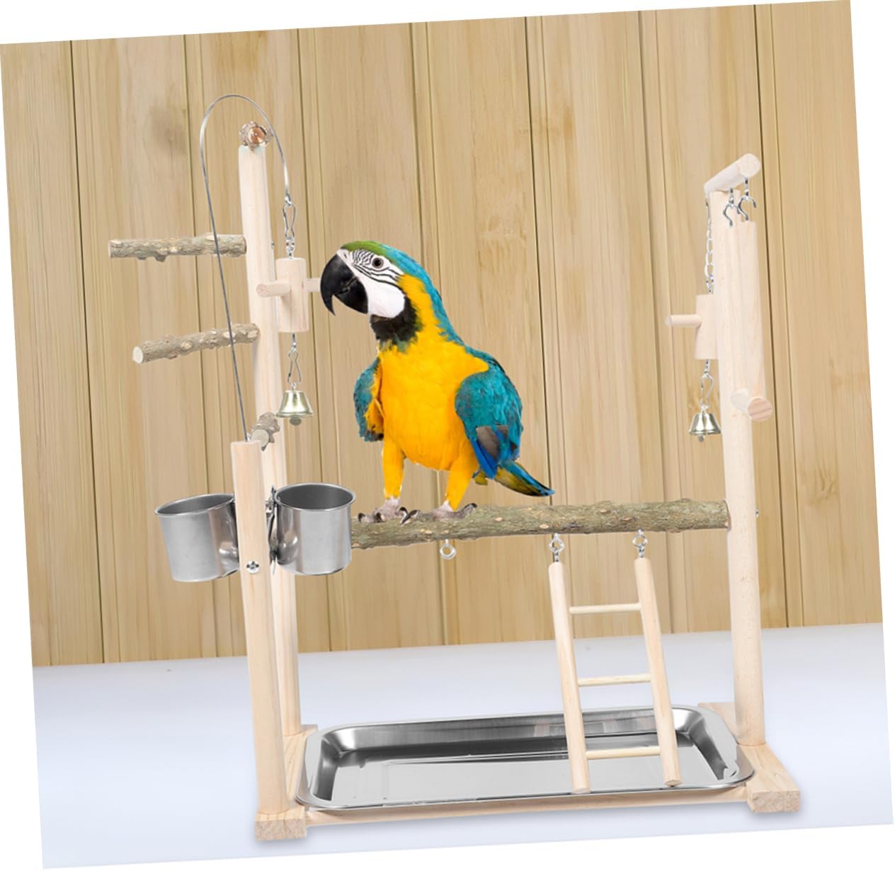 Parrot Playground Stand for Birds Natural Wood Interactive Perch Stable Floor Design for Cockatiels Conures and Other Birds Versatile Storage