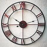 HQF Oversized Roman Numeral Wall Clock, Eruner European Retro Handmade Industrial Large Decorative...