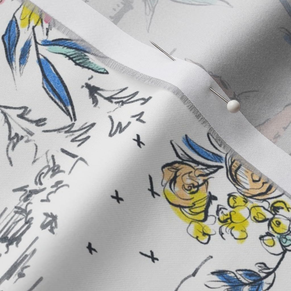 Spoonflower Fabric - Unicorn Fairy Tale Rainbow Toile Castle Mermaid Rabbit Butterfly Bear Printed on Organic Cotton Sateen Fabric by The Yard - Sewing Quilting Apparel Home Decor