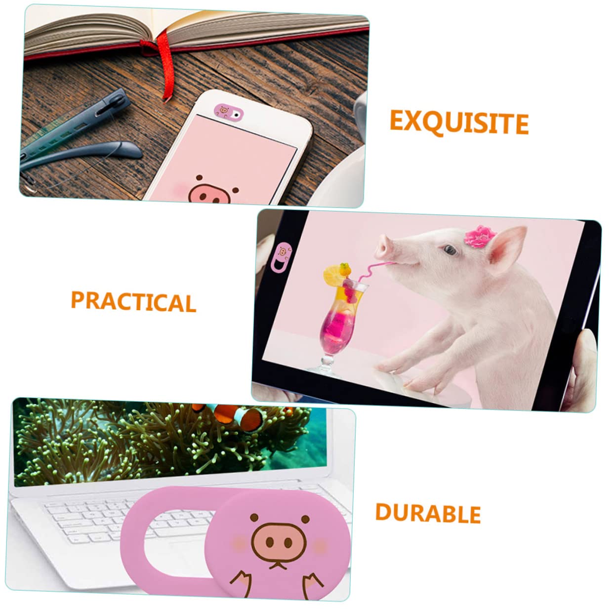 Cubierta Deslizante para Cámara Web 3 Piezas Abs Rosa Ultra Fina | Autoadhesiva, Apertura y Cierre por Deslizamiento, para Portátil y Móvil