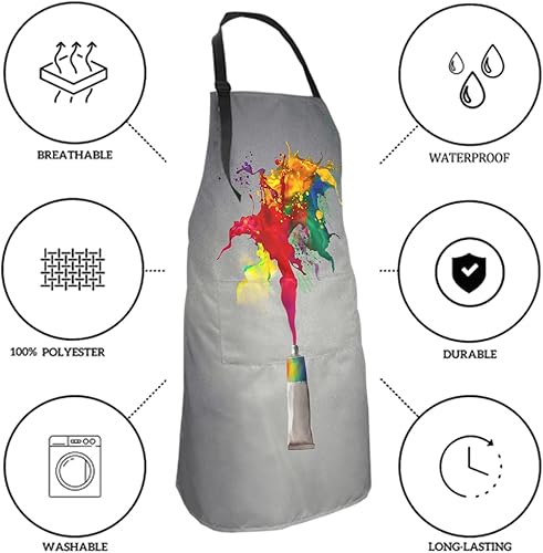 Miniatura 6 de Delantal colorido con 2 bolsillos, delantales de pintura para adultos, delantales de babero artístico, para cocinar, parrilla, hornear, barbacoa