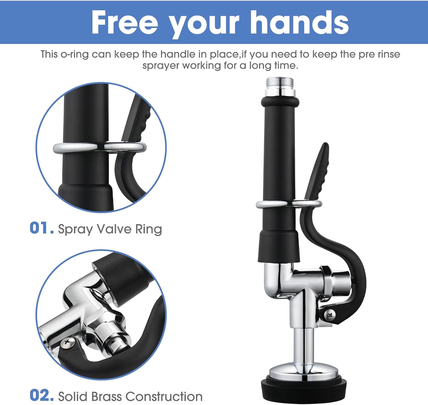 [2-Pack] HWM Pre Rinse Sprayer Commercial Sink Sprayer Head, 1.42GPM Spray Valve Dish Sprayers Nozzle with Handle Grip Assembly, Commercial Faucet Parts for Kitchen Sink - Image 3