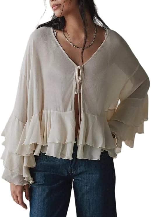 Ruffle Front Button Down Blouse