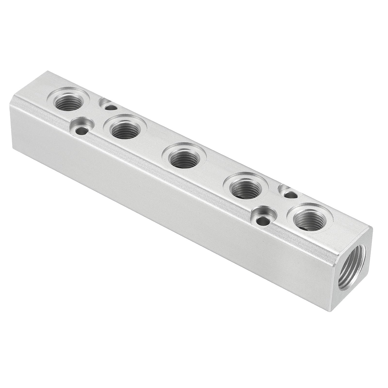 PATIKIL 5 Way 7 Port Air Manifold, G1/2" G1/4" Aluminum Air Hose Inline Manifold Block Splitter Pneumatic Air Hose Fitting, Blue