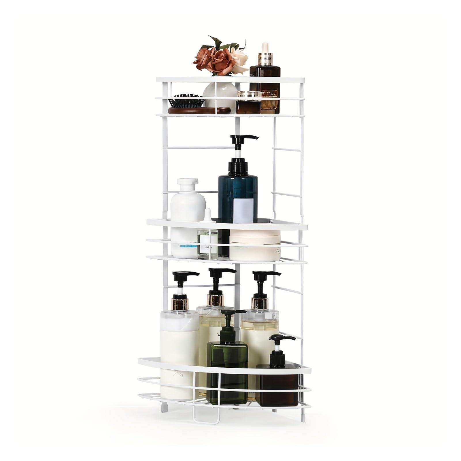 syyymx Corner Shower Caddy 3 Tier Shower Organizer Shelf Stainless Steel Floor Corner Shower Bathroom Shelves Stand Rack
