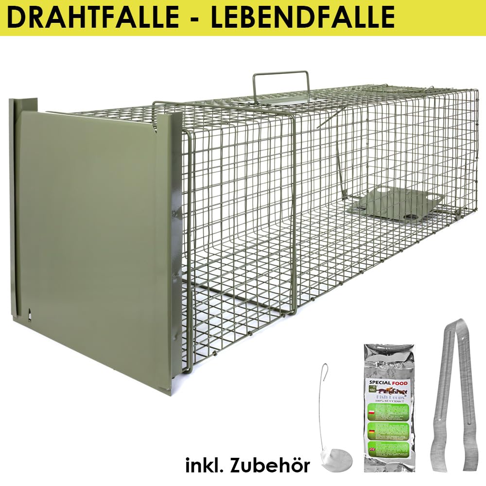Petigi Lebendfalle Grün Drahtfalle Marder Lebend Wiesel Garten Kaninchen Abwehr Umsiedeln Falle Haus Zubehör Ratte Vertreiben Dachboden Rattenfalle 102 x 29 x 31 cm