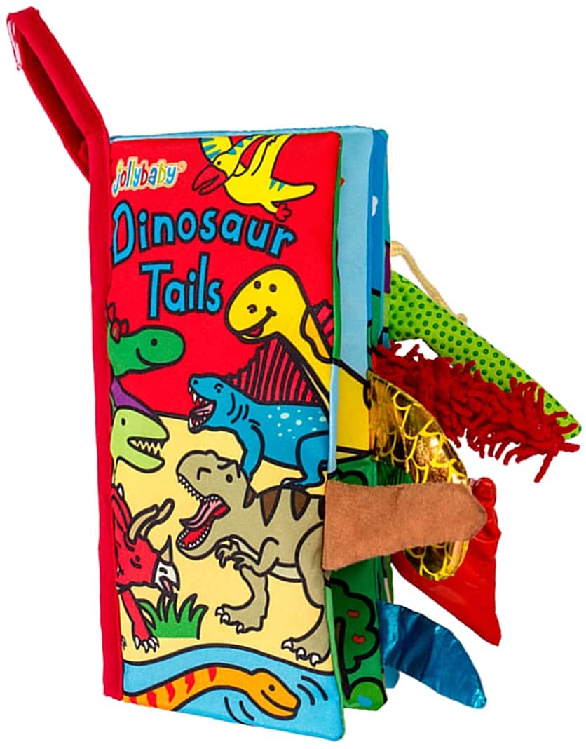 HECCEI Baby Cloth Book, Soft Crinkle Books with Animals Tail Activity Toddler Early Development Interactive Sensory Books for Babies Infant Toddler (Dinosaur Tails)