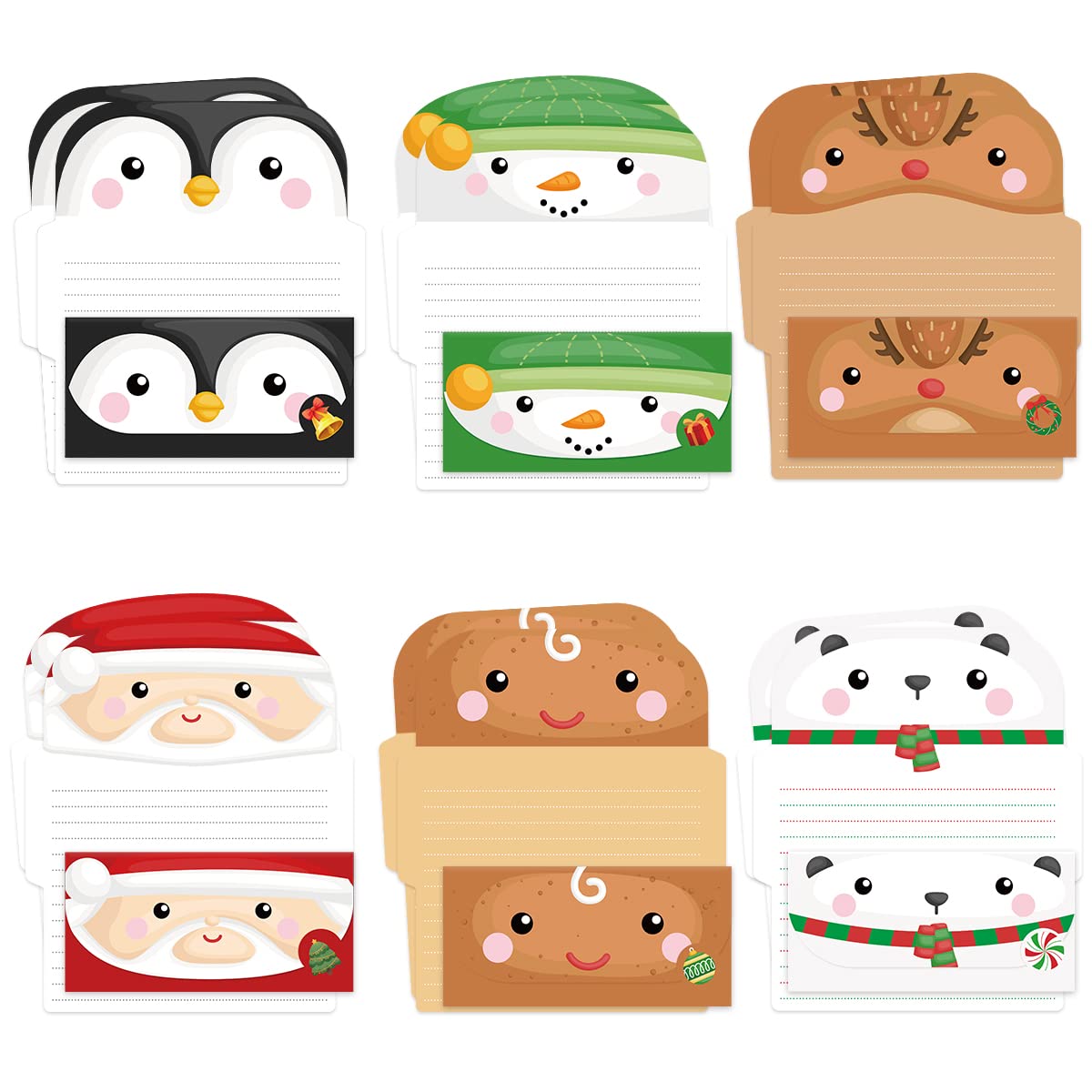Christmas Cards with Envelopes Set Holiday Stationery Paper with Stickers for Kids Classroom Party