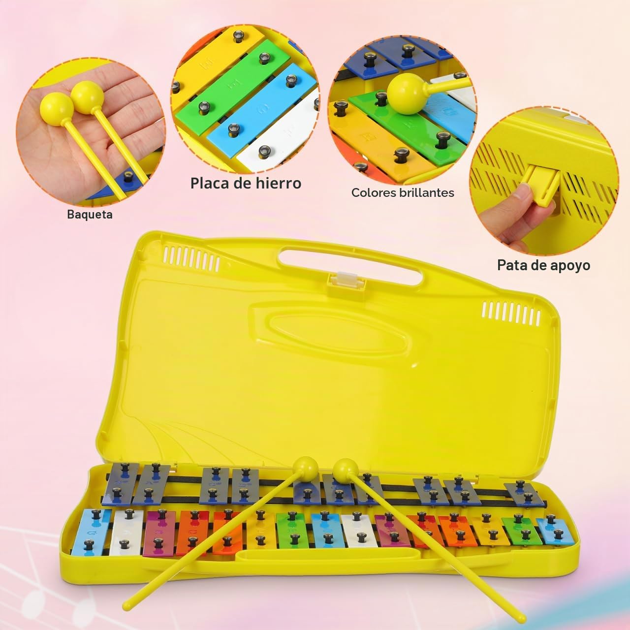 Yardwe Metalófono Infantil De 25 Notas Instrumento De Percusión Cromático con Placa Metálica Colorida Juguete Musical para Niños Desarrollo del Ritmo Y La Música