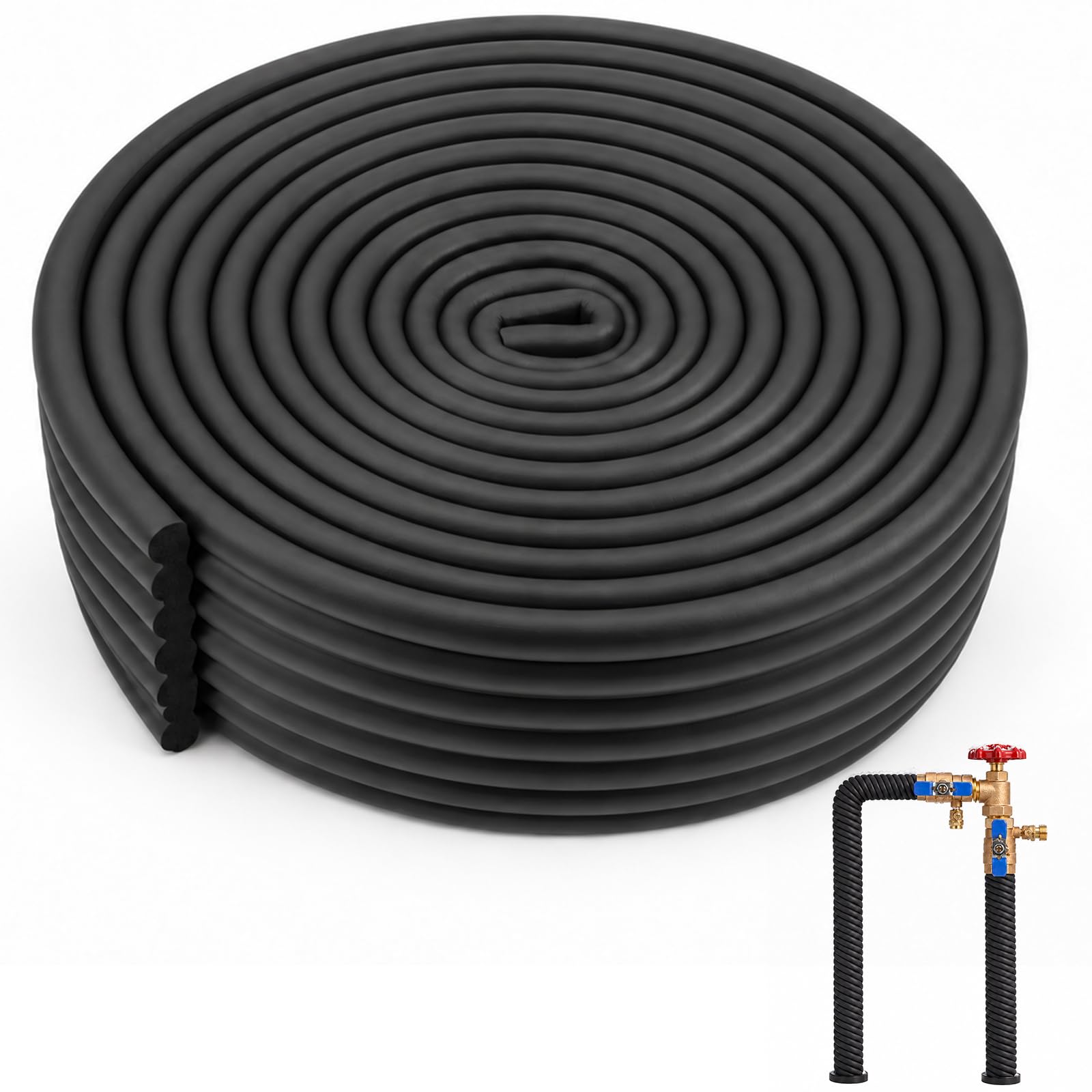 16.4Ft x 3.2" NBR Foam Pipe Wrap, Black Weatherproof Insulation for Heat Retention, Indoor Outdoor Use 16.4Ft Black Self-Adhesive Pipe Insulation Wrap for Water Freeze Protection