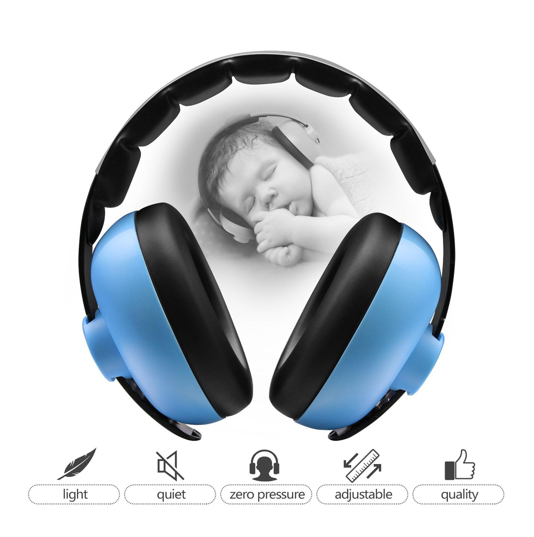 Baby Noise Cancelling Headphones - Kids Ear Muffs for Airplane, Travel, Sleep, Loud Environments - Infant & Toddler Ear Protection, Comfortable Noise Reduction Ear Muffs (BLUE) 2