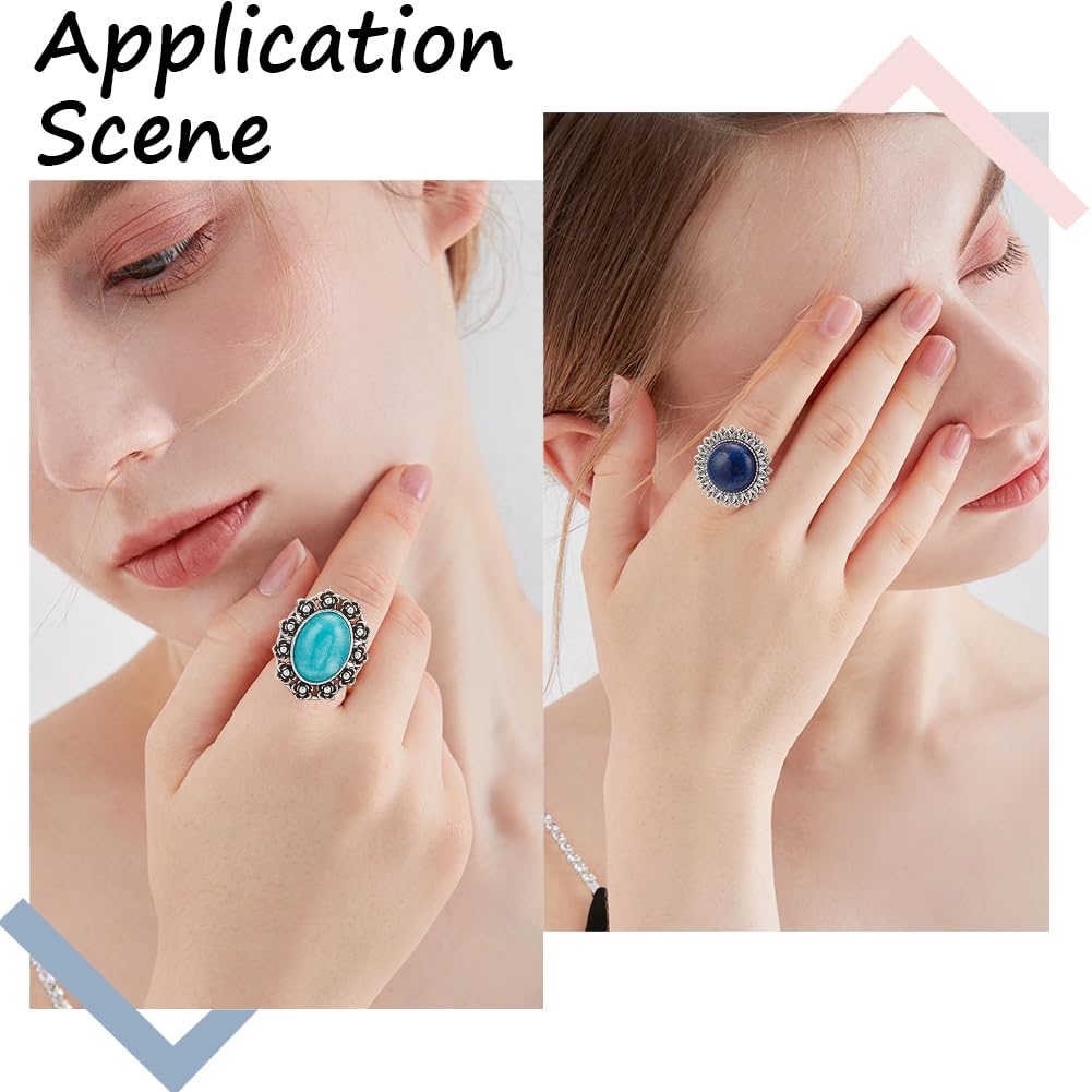 SUNNYCLUE 40 Stück 10-Farbige Edelstein-Cabochon-Fassungen Verstellbarer Ringrohling Mit 12 Mm Edelstein-Cabochon-Ringherstellungsset Für DIY- Schmuckherstellung Bastelbedarf