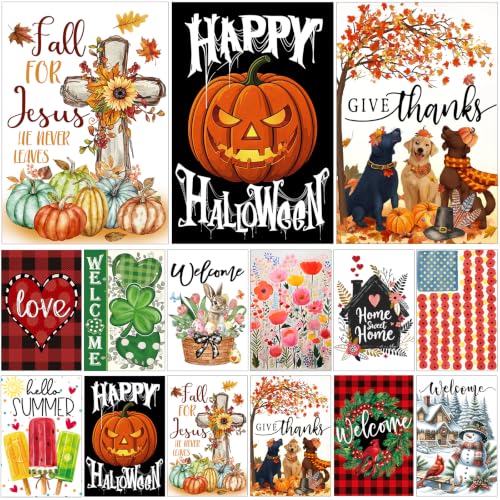 Seasonal Garden Flags Set of 12 Double Sided 12x18 Yard...