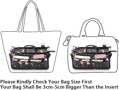 Miniatura 7 de BTSKY Organizadores de bolsos de impresión dentro del bolso, alta capacidad, 13 bolsillos, organizador con asa, estilo de moda