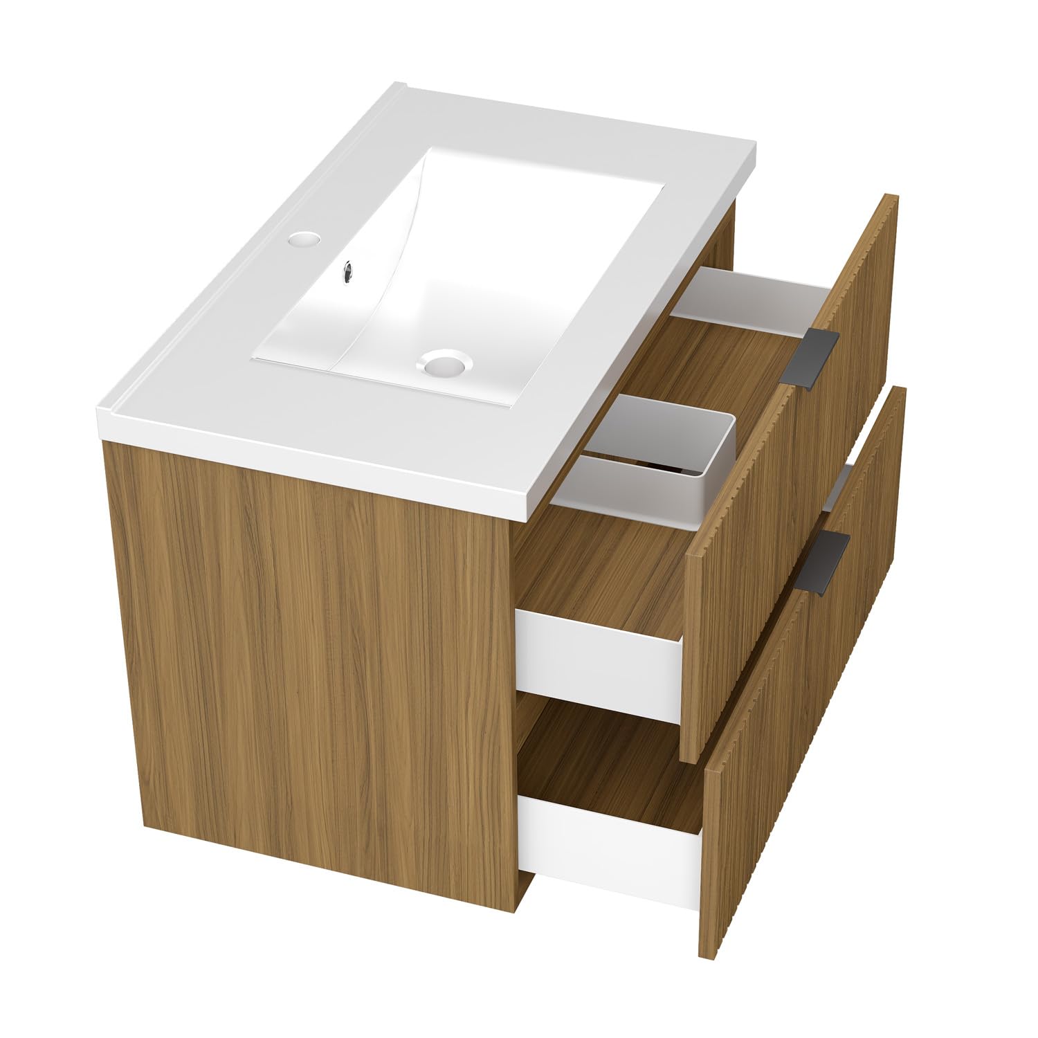 AICA Ensemble Meuble Salle de Bain 80cm avec Simple Vasque céramique - 2 tiroirs Meuble Effet Noyer