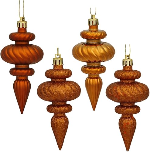 Vickerman Finial - Ornamentos, 4 pulgadas, acabado, variados, 8 por paquete, anaranjado pulido , 4"