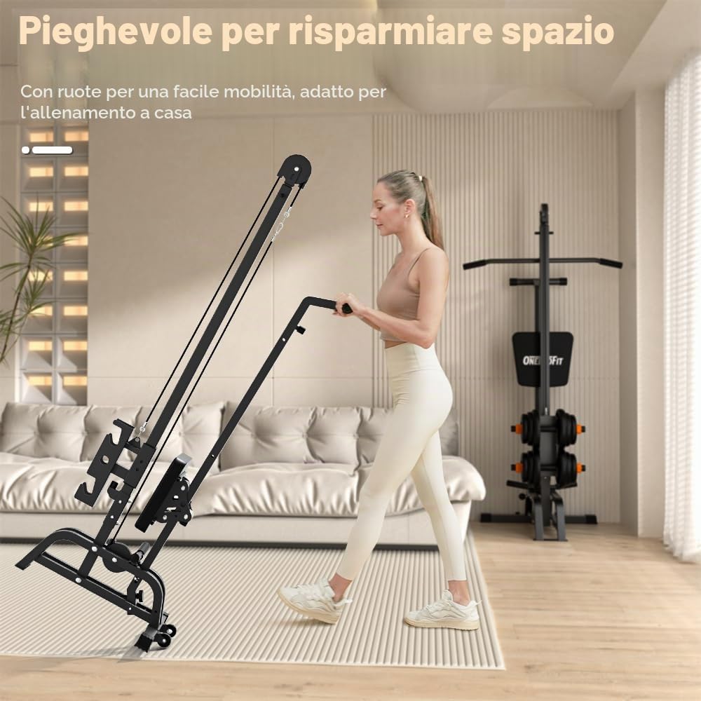 ONETWOFIT Foldable Rowing Machine & LAT Pull Down Machine 2 in 1 Multi-function Compact Rowing Machine for Home, Low Row Cable Fitness with Flat Weight Bench