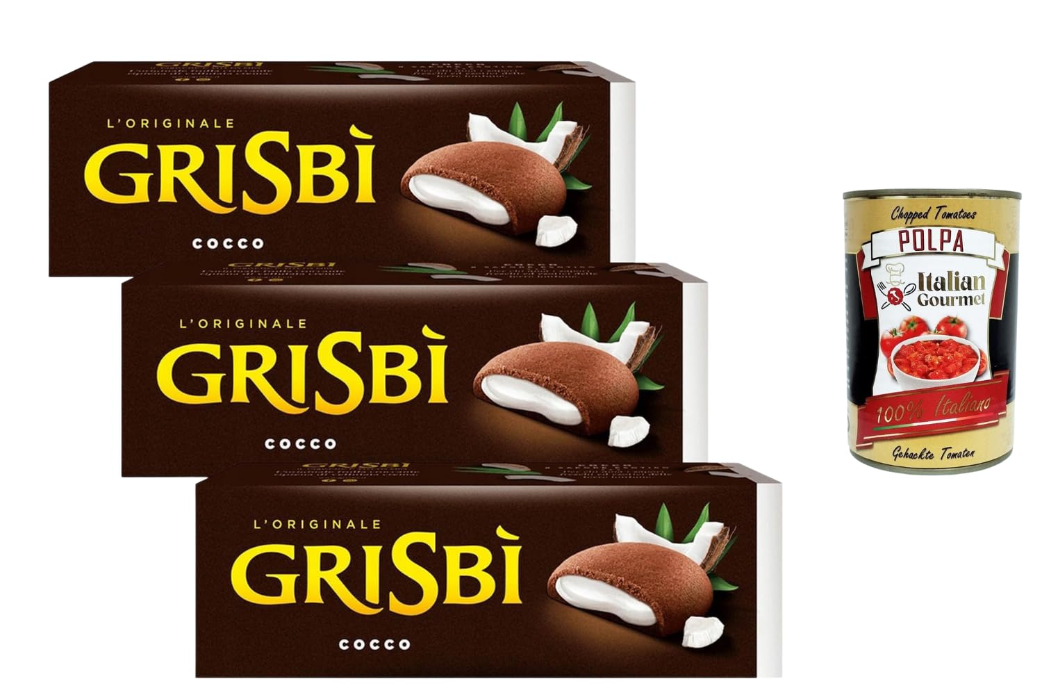 Italian Gourmet Bundle Grisbi Biscuits fourrés crème coco 3 x 135 g (405 g) – Gâteaux italiens cœur fondant noix de coco, snack gourmand pause café + Italian Gourmet Polpa