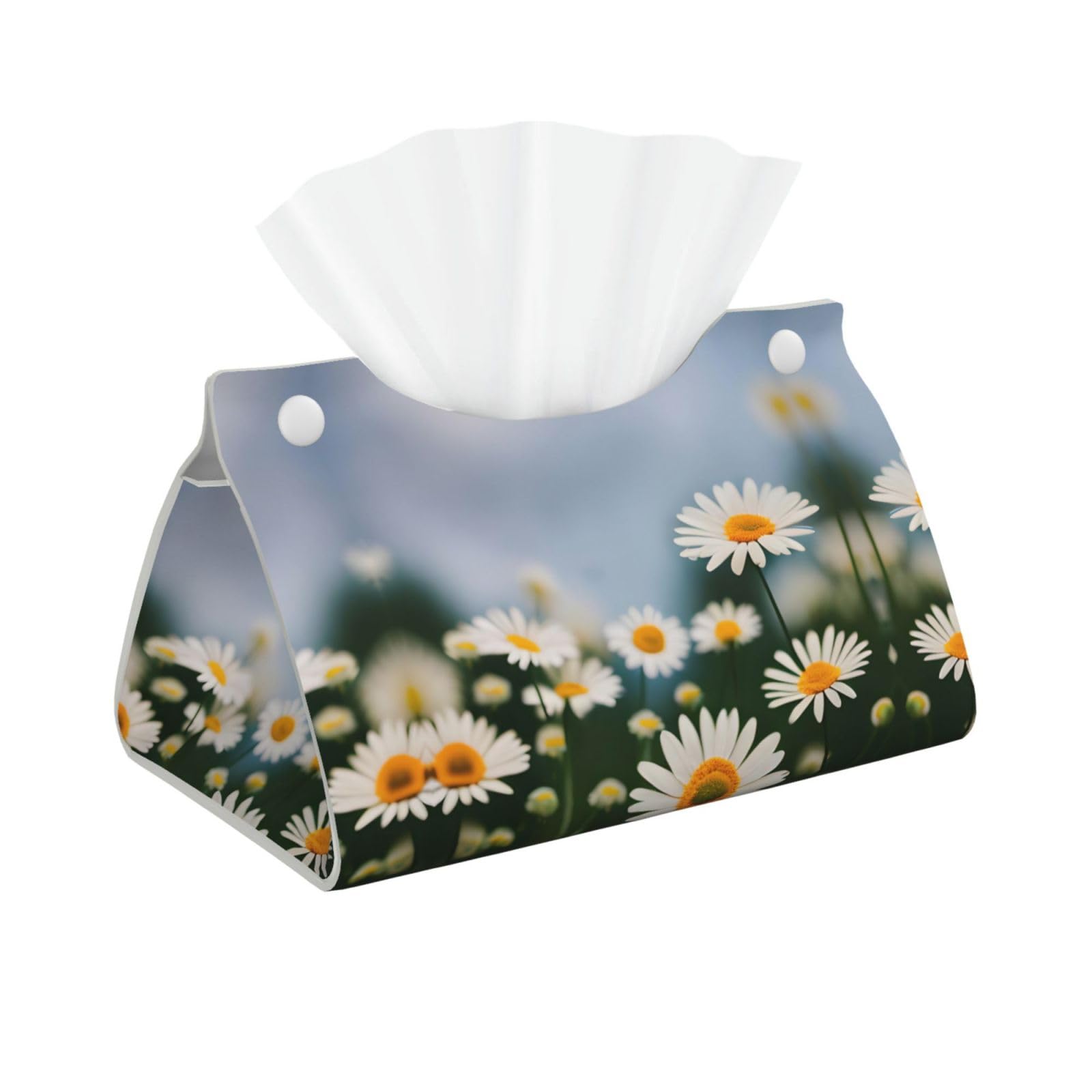 Daisy Flowers Long Tissue Box Cover â€ Living Room, Office, Car â€ Crafted from Leather- â€ Foldable Home Decoration