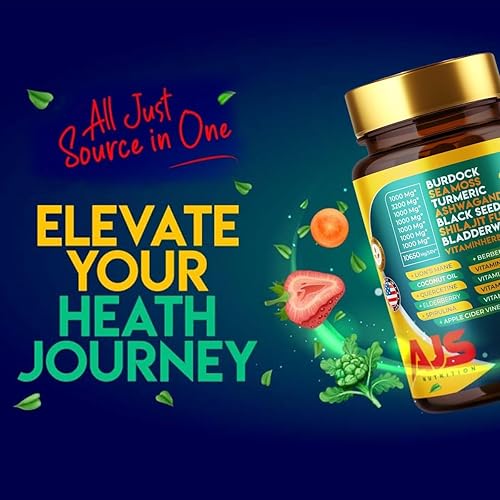 Miniatura 8 de AJS Sea Moss Capsules 3200mg, Himalayan Shilajit with Black Seed Oil, Ashwagandha, Turmeric, Bladderwrack, Burdock, Vitamins, Berberine, Lions Mane