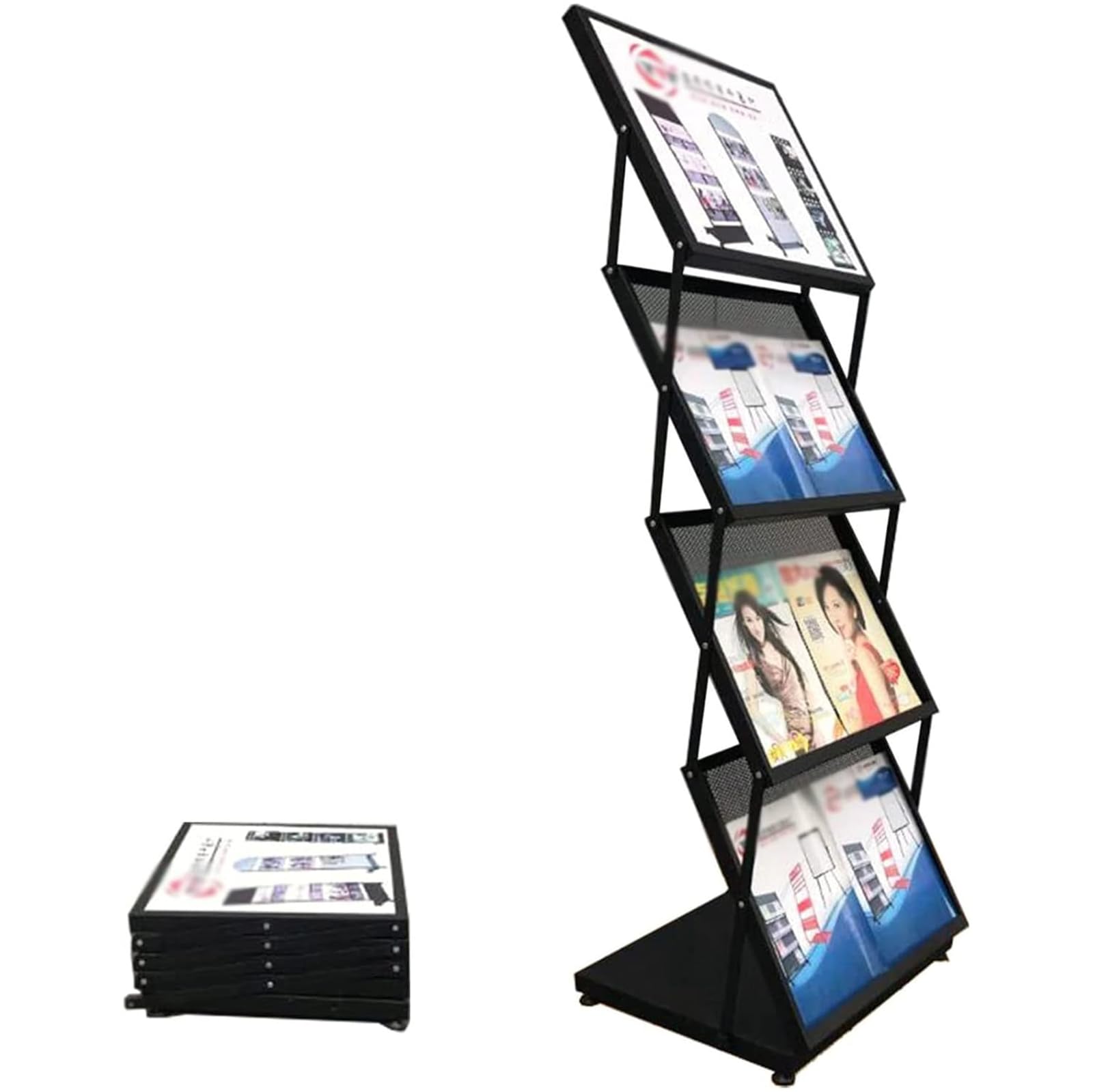 LYSDIANPU Metal Catalog Literature Rack, 3 Tiers Foldable Magazine Rack Brochure Display Stand, Literature Catalog Holder With Large Capacity, For Exhibition Trade Show Office Retail Store